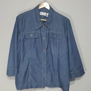 Alfred Dunner top women's size 18 blue button down denim look